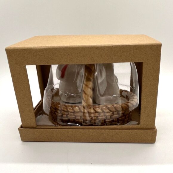 Blue Sky Bunny Salt & Pepper Shakers In Basket With Floral & Blue Butterfly - Picture 14 of 14